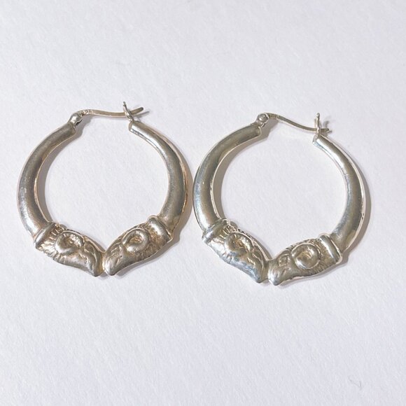 Vintage Sterling Silver Double Facing Rams Hoop Earrings L - Picture 6 of 6